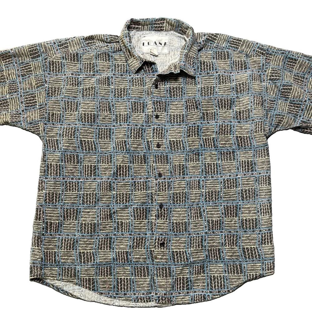 Frank Shirt Vintage 90s Men's XL USA Geometric Abstract Cotton Button Up